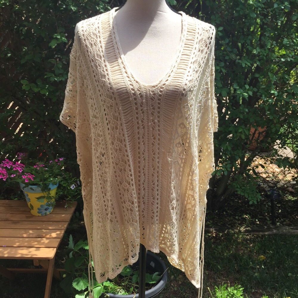 Beach Cover-Up, Ivory Open Knit, O/S